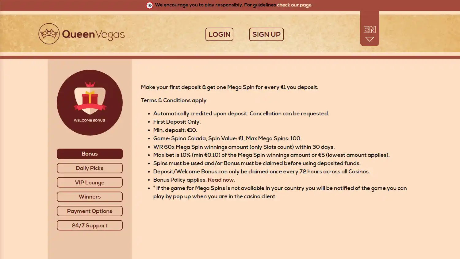 QueenVegas Casino screenshot 3