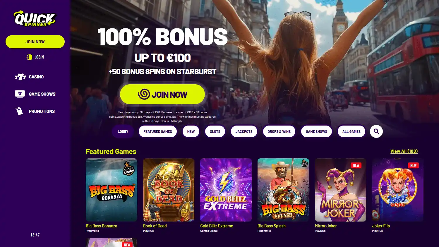 Quickspinner Casino screenshot 1