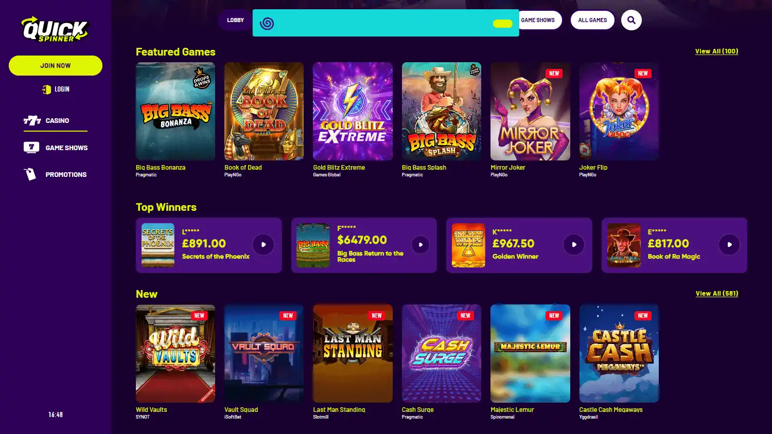 Quickspinner Casino screenshot 2