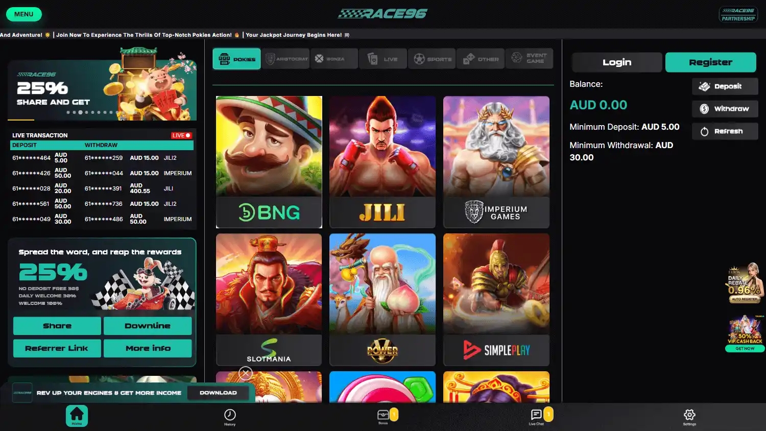 RACE96 Casino screenshot 1