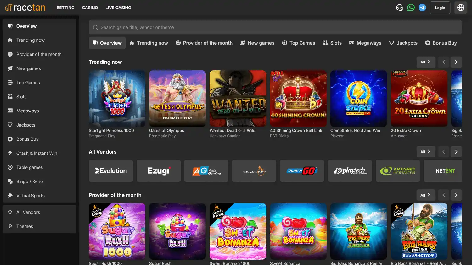 Racetan Casino screenshot 1