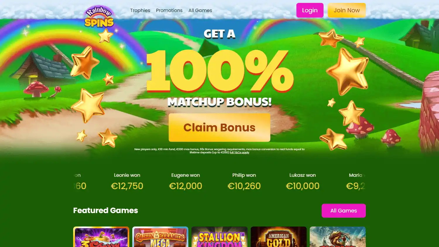 Rainbow Spins Casino IE screenshot 1