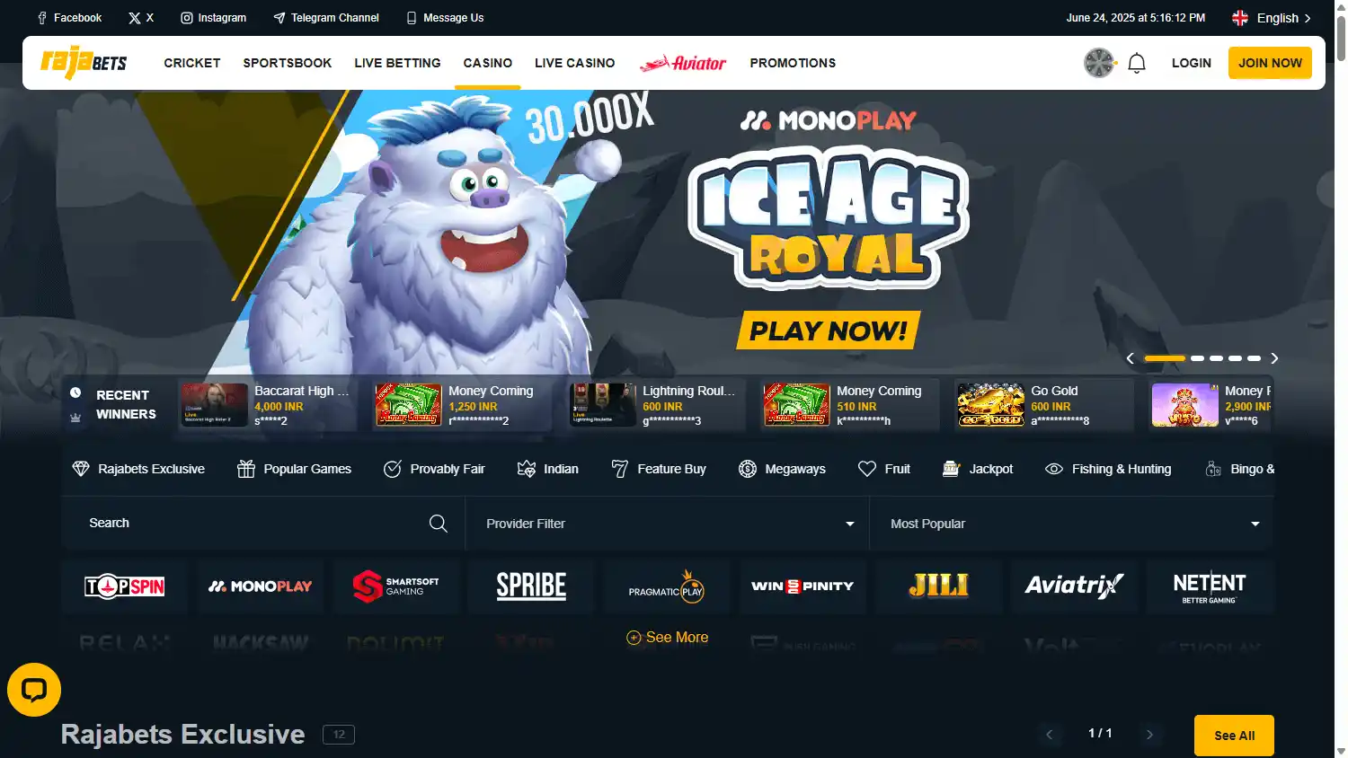 Rajabets Casino screenshot 2