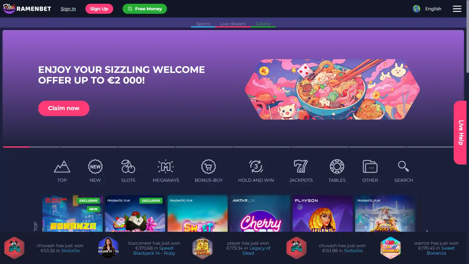 Ramenbet Casino screenshot 1