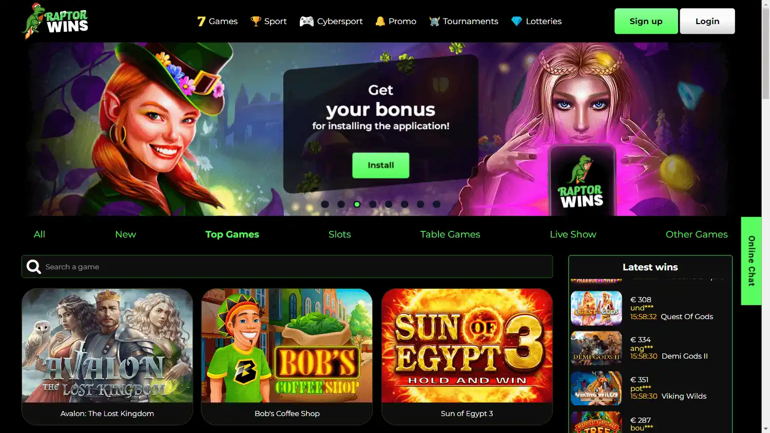 Raptor Wins Casino screenshot 1