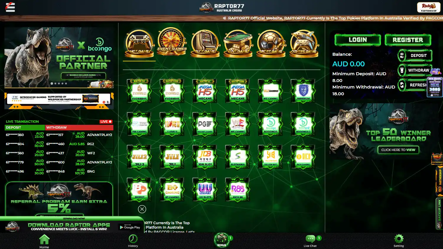 Raptor77 Casino screenshot 1