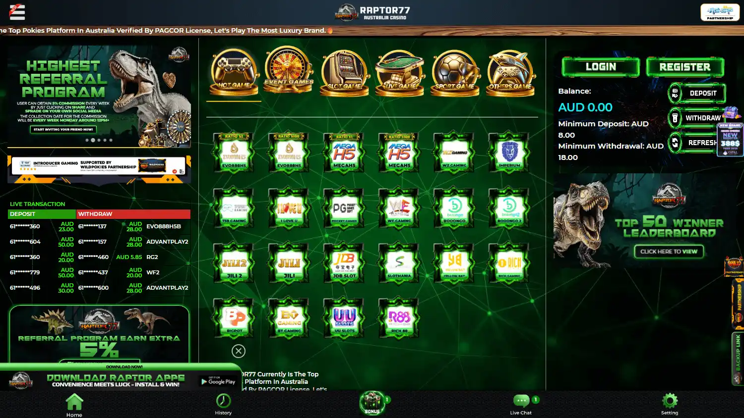 Raptor77 Casino screenshot 2