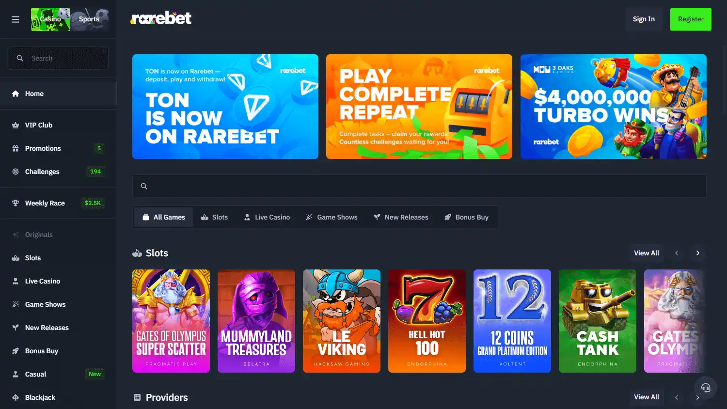 Rarebet Casino screenshot 1