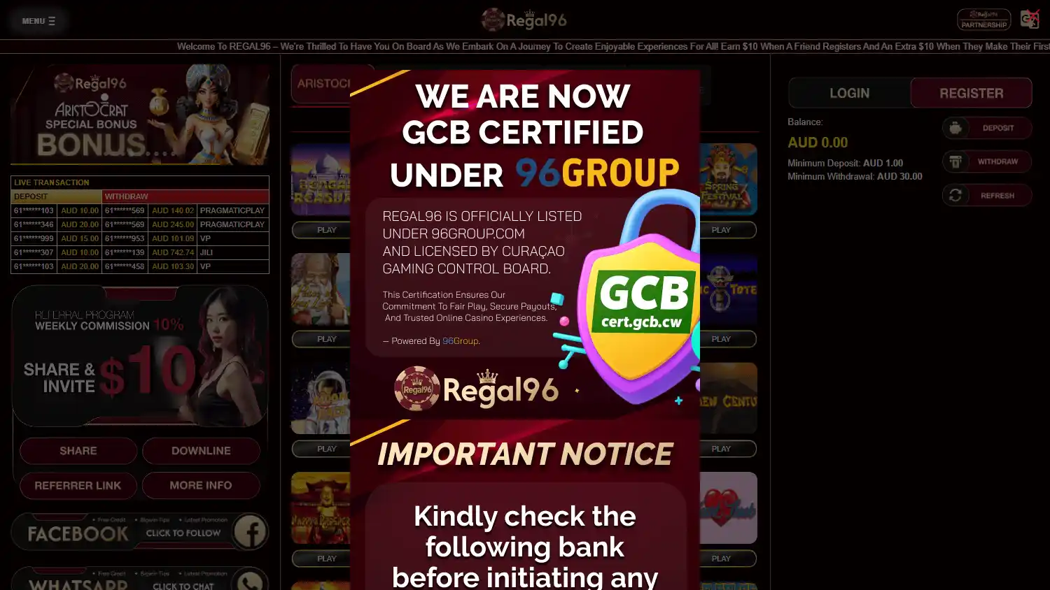 Regal96 Casino screenshot 2