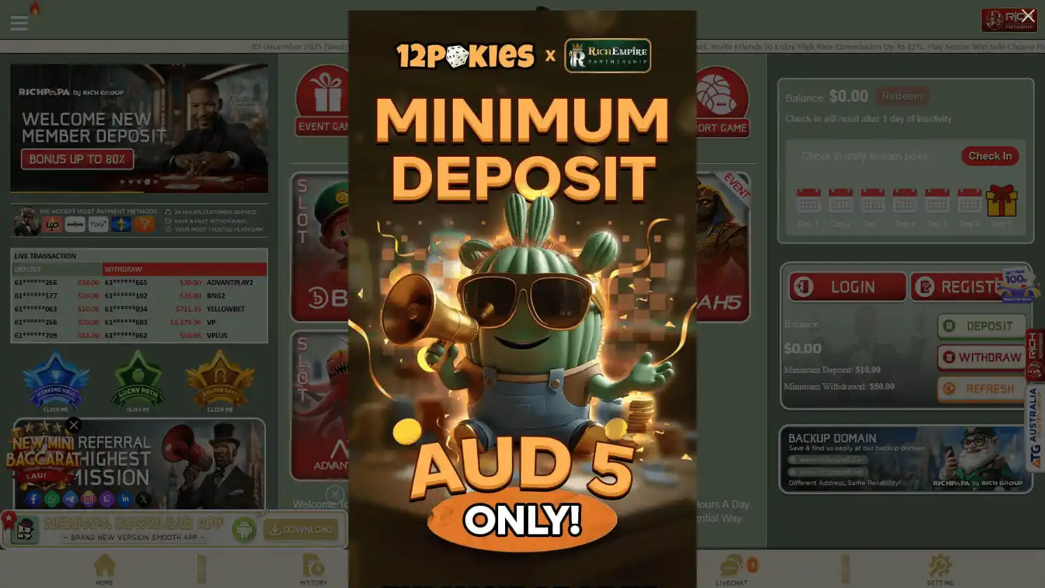 Rich Papa Casino screenshot 1