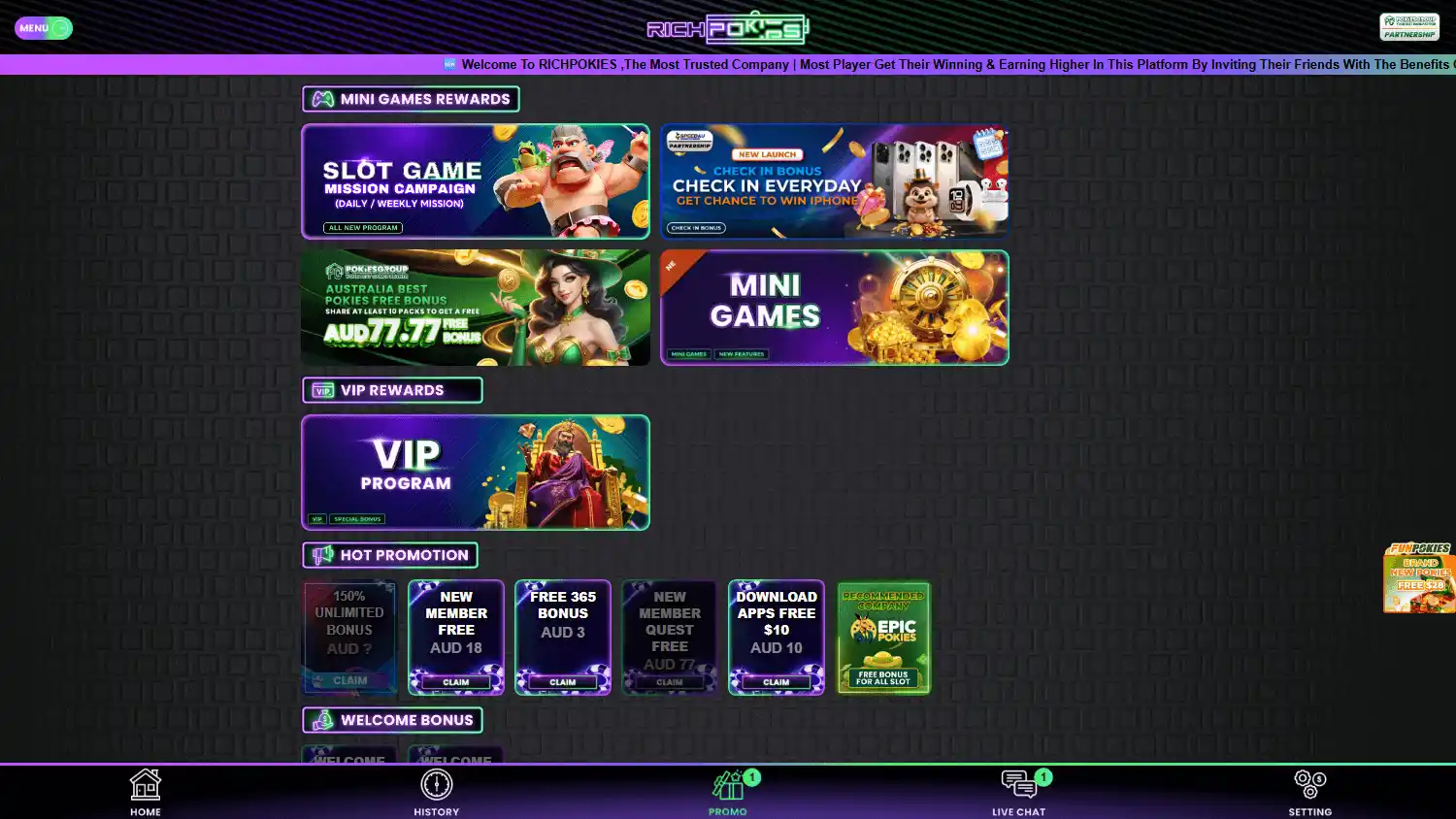 RichPokies Casino screenshot 2
