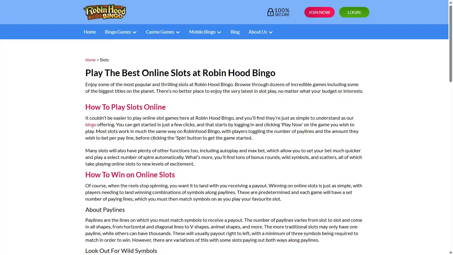 Robin Hood Bingo Casino screenshot 2