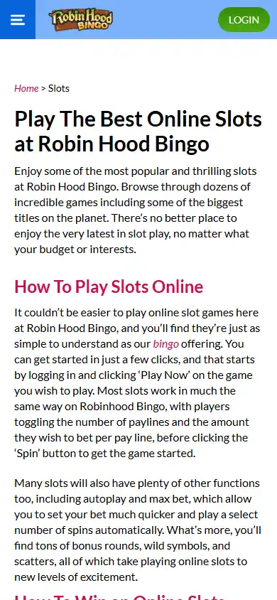 Robin Hood Bingo Casino screenshot 4