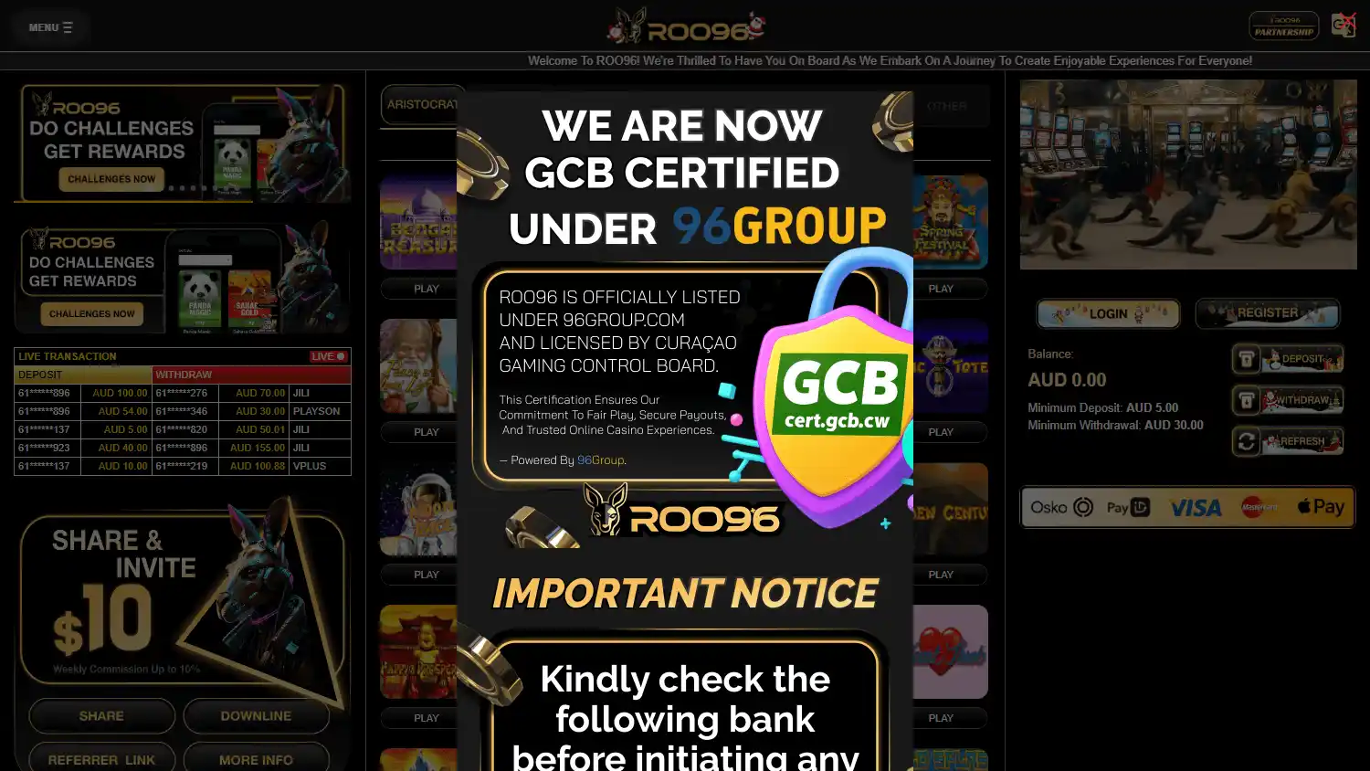 ROO96 Casino screenshot 1