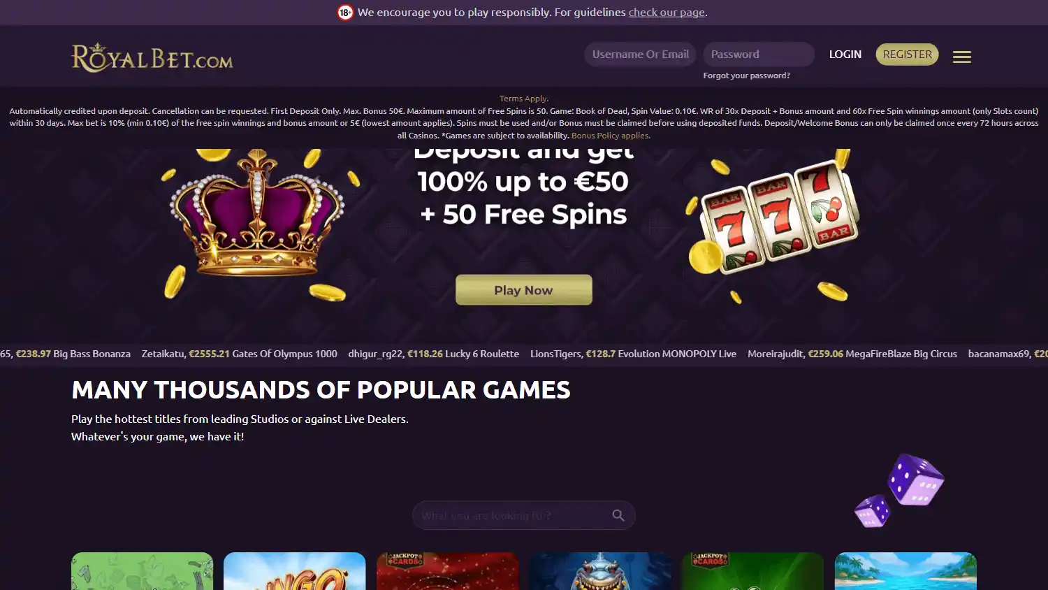 Royal Bet Casino UK screenshot 1
