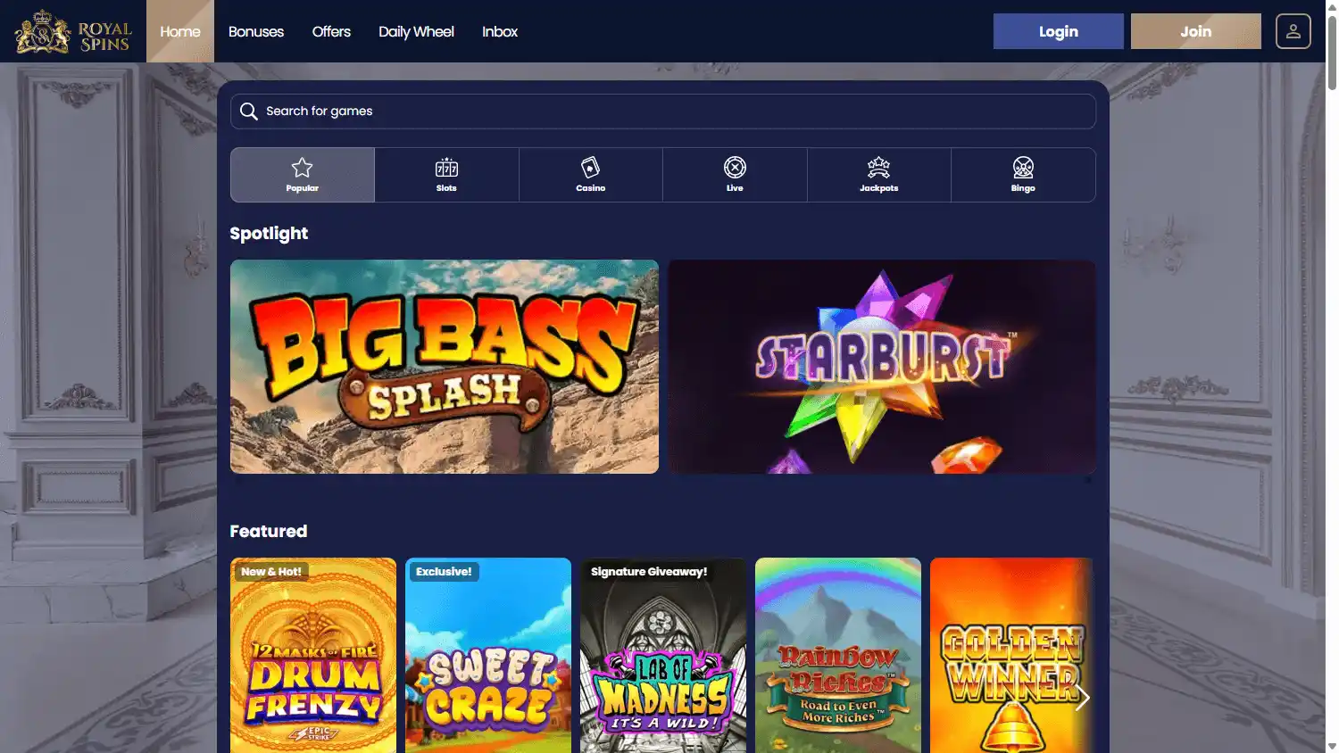 Royal Spins Casino screenshot 2