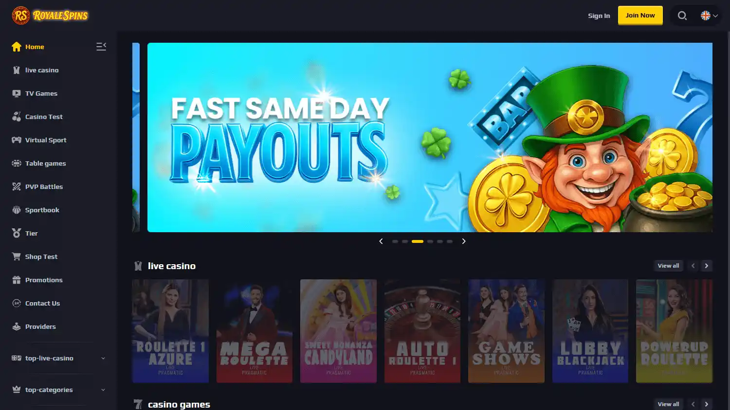 Royale Spins Casino screenshot 1