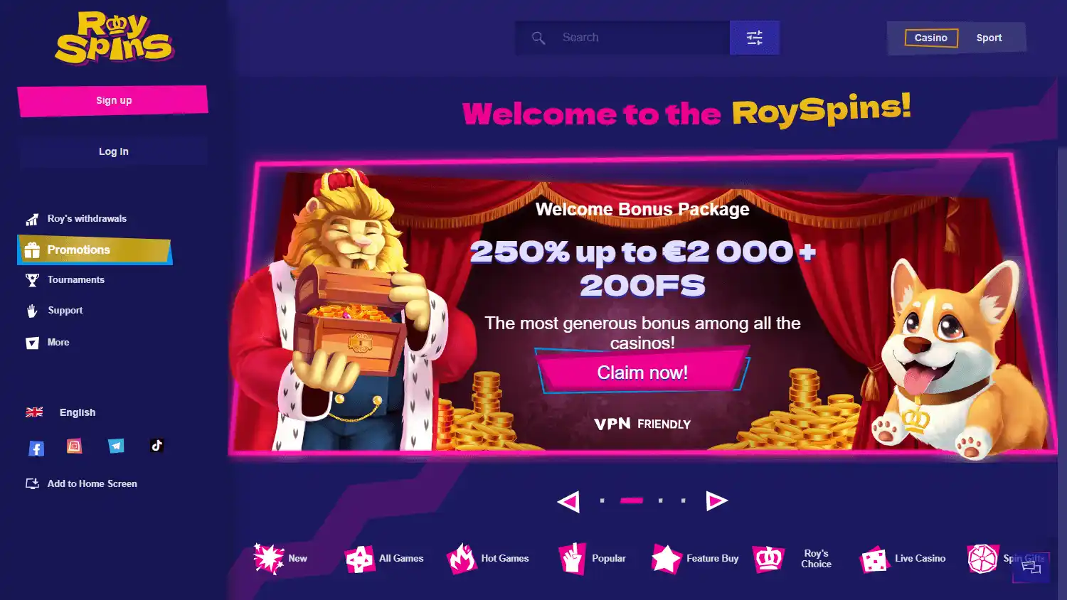 Royspins Casino screenshot 1