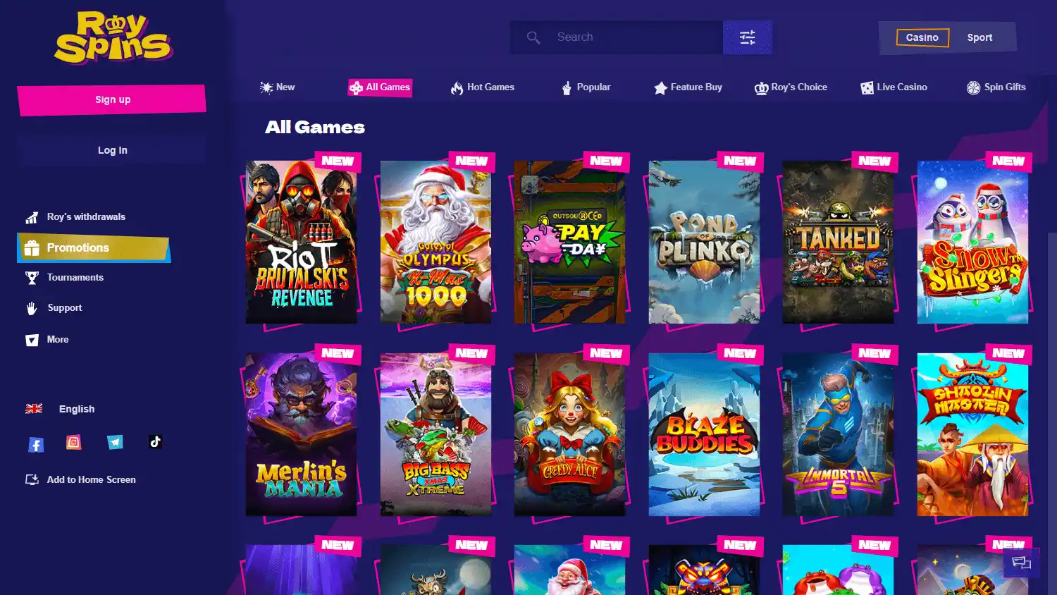 Royspins Casino screenshot 2
