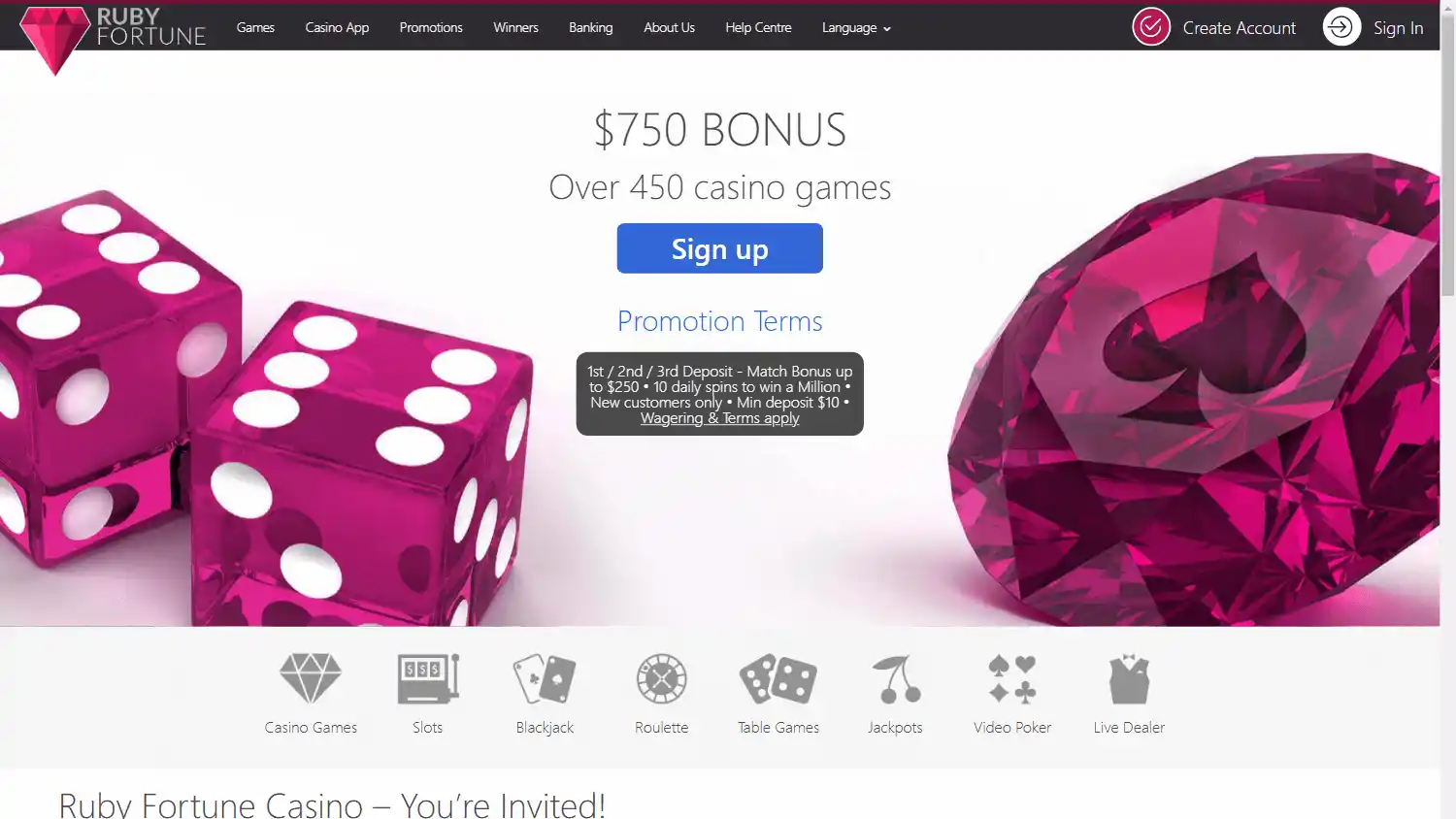 RubyFortune Casino screenshot 1