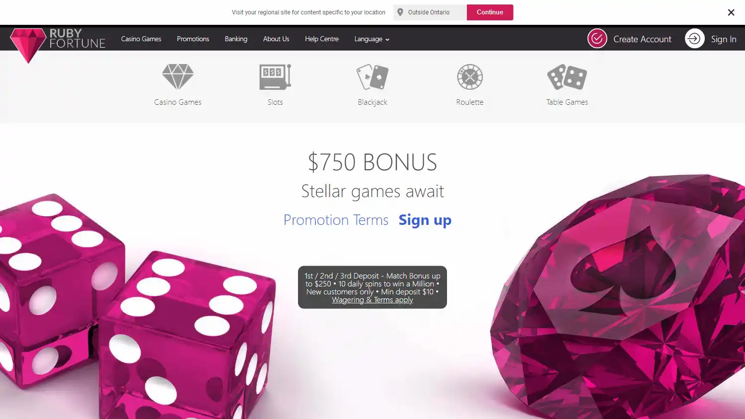 RubyFortune Casino Ontario screenshot 1