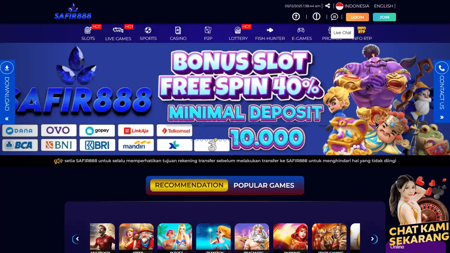 Safir888 Casino screenshot 1