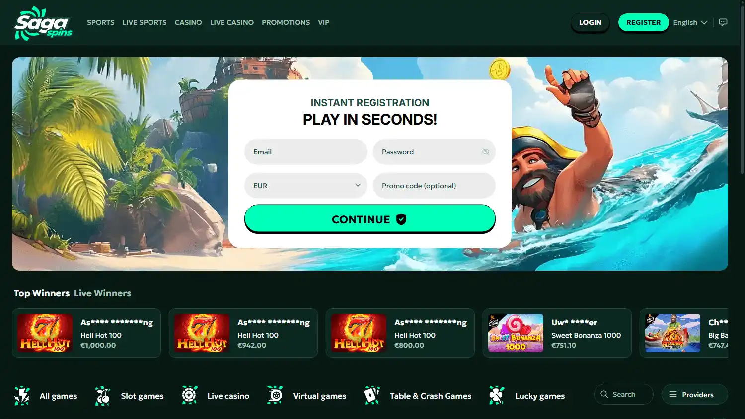 SagaSpins Casino screenshot 1