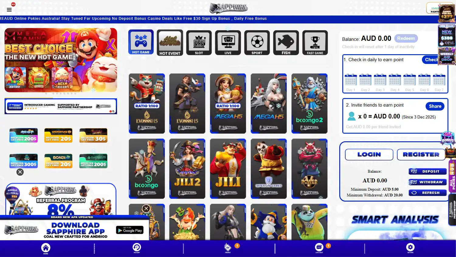 Sapphire AUD Casino screenshot 1