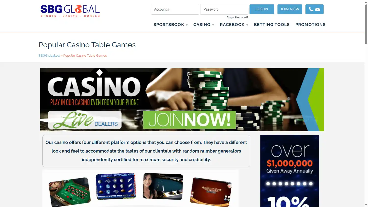 SBG Global Casino screenshot 2