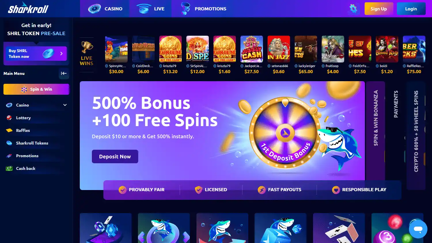 Sharkroll Casino screenshot 1