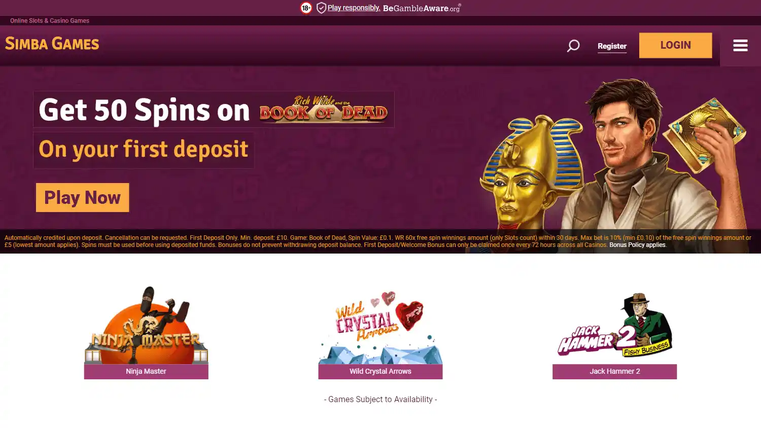 Simba Games Casino UK screenshot 1