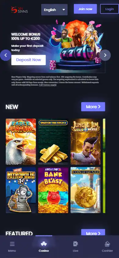 Sin Spins Casino screenshot 4