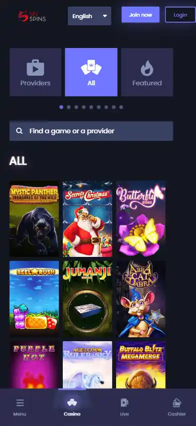 Sin Spins Casino screenshot 5