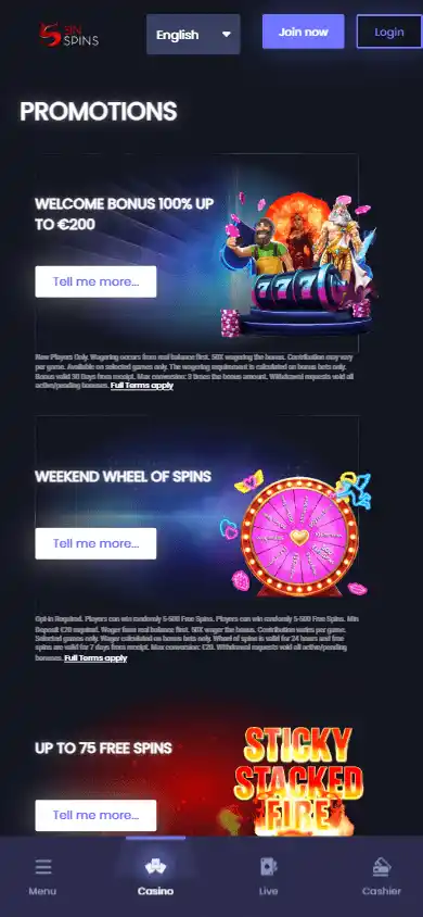 Sin Spins Casino screenshot 6