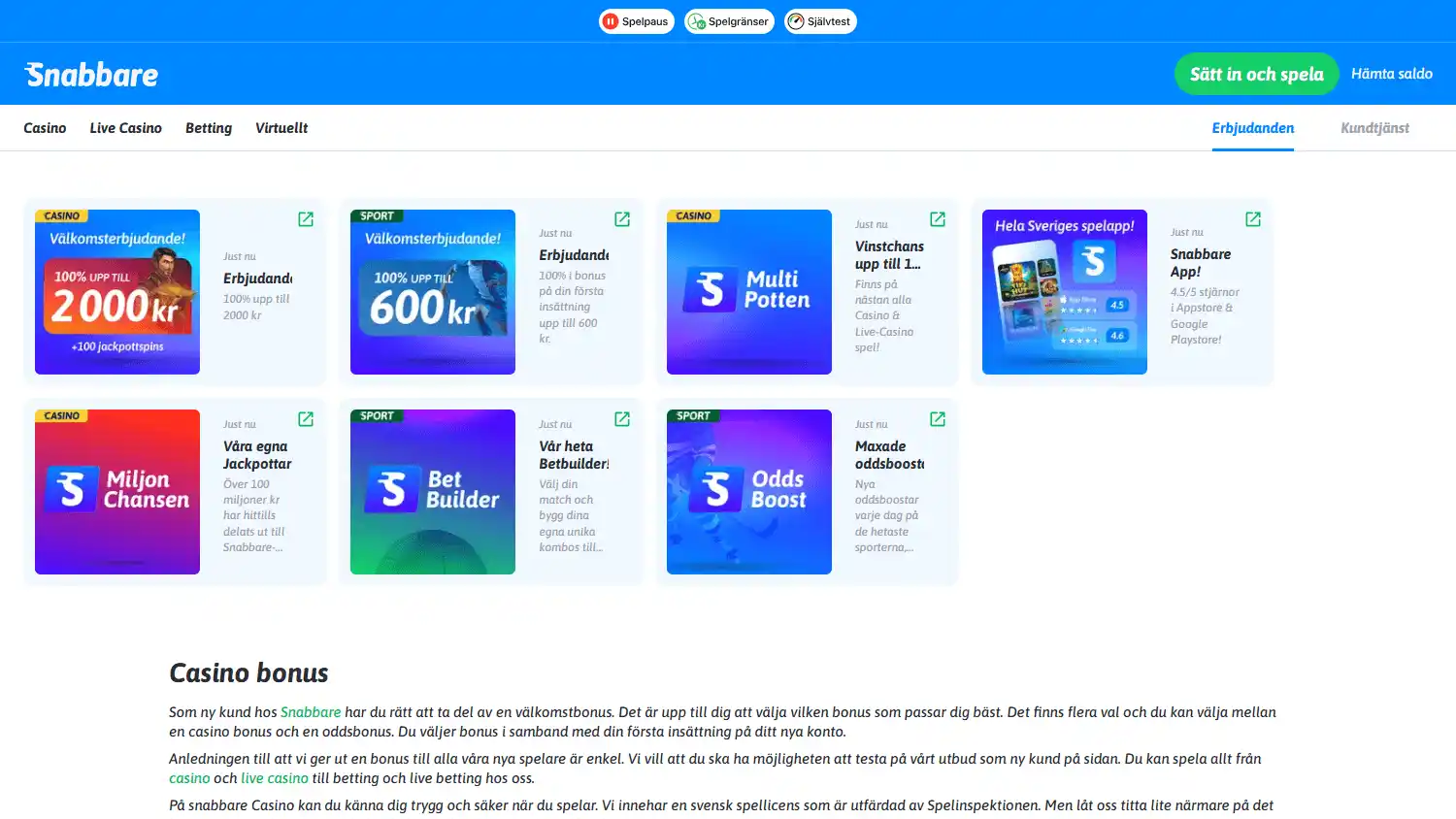Snabbare Casino screenshot 3