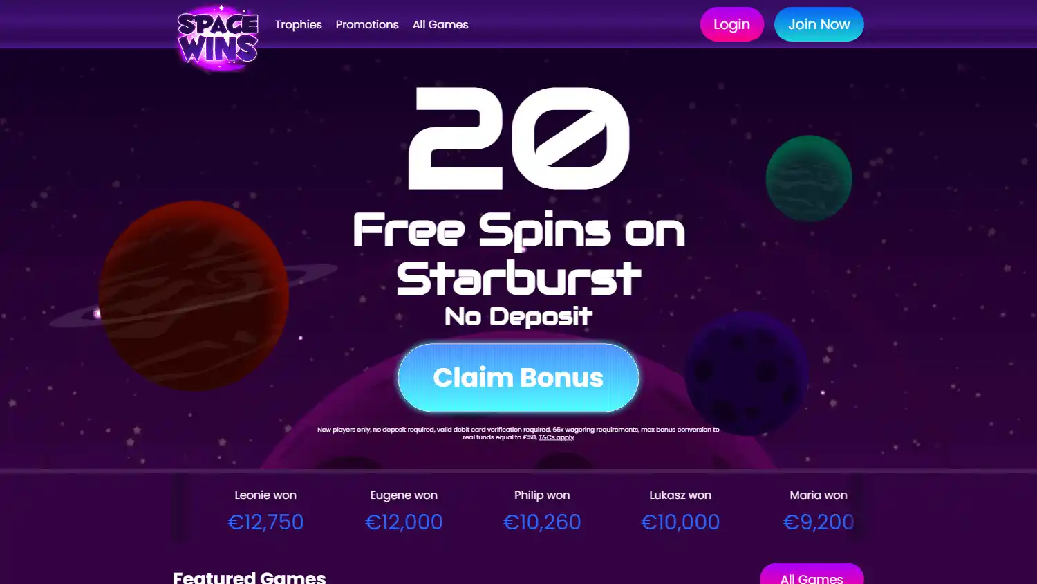 Space Wins Casino IE screenshot 1