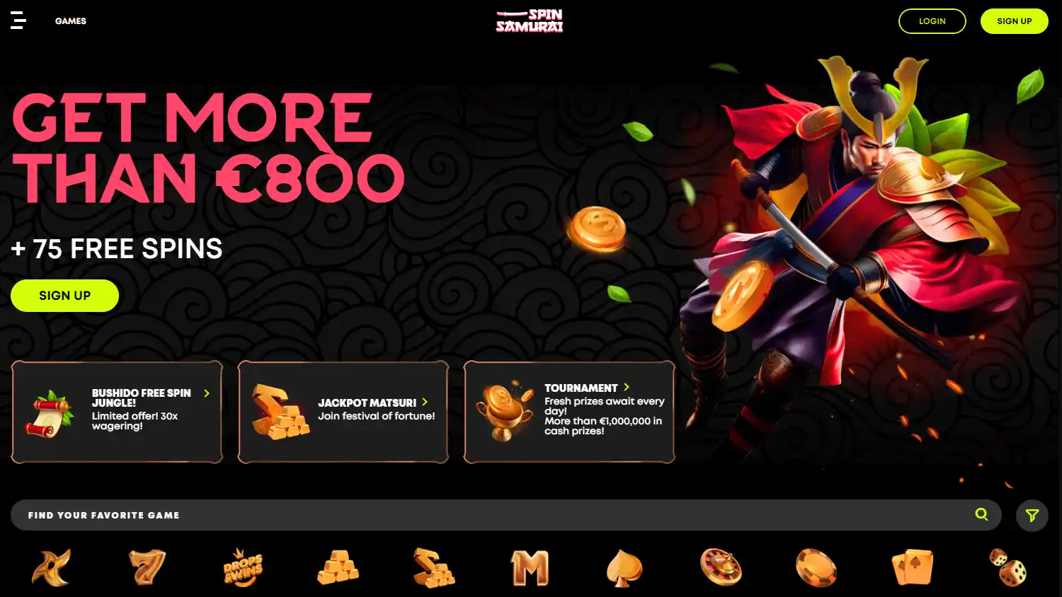 Spin Samurai Casino screenshot 1