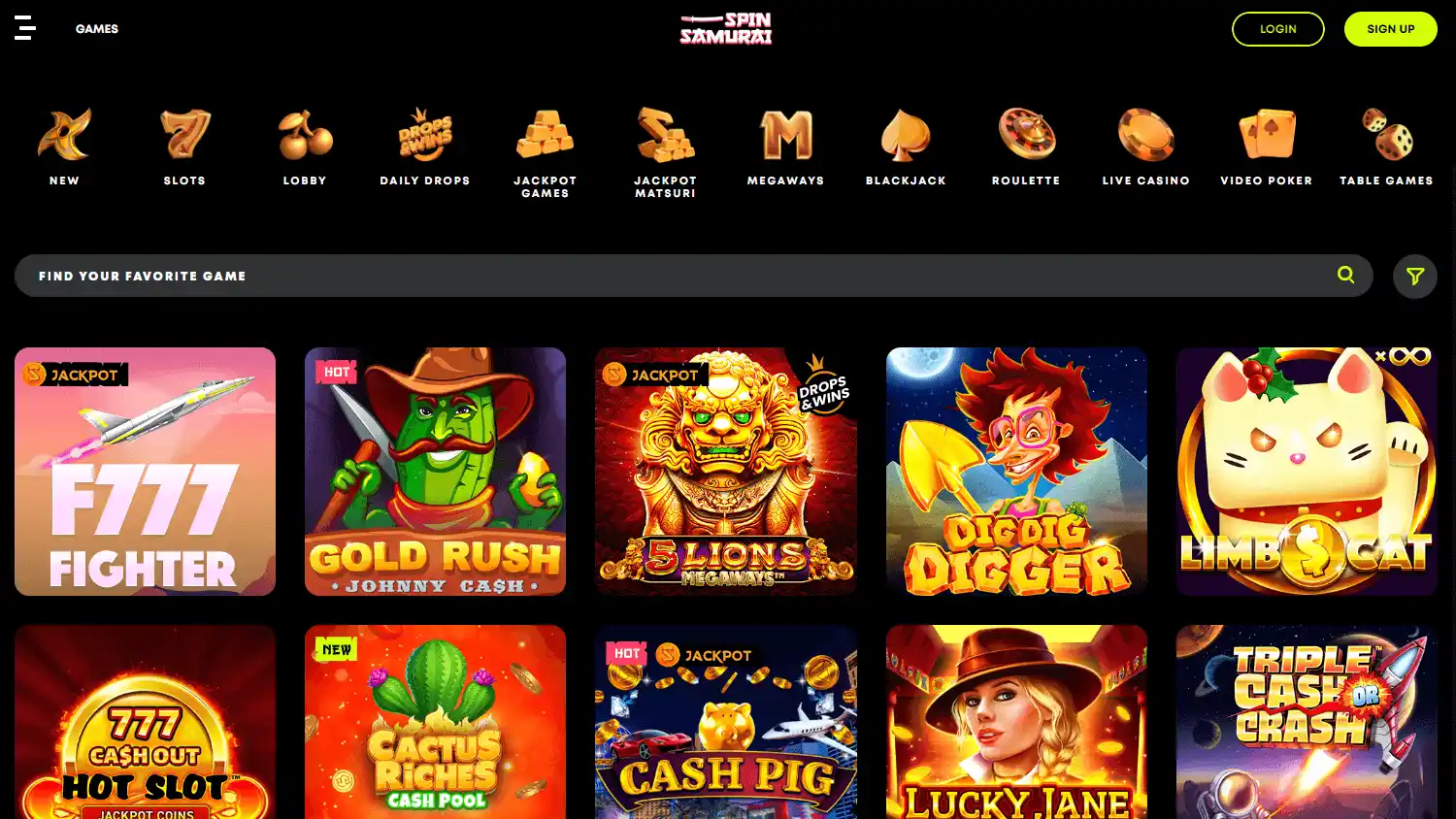 Spin Samurai Casino screenshot 2