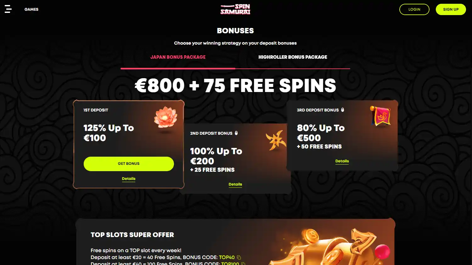 Spin Samurai Casino screenshot 3