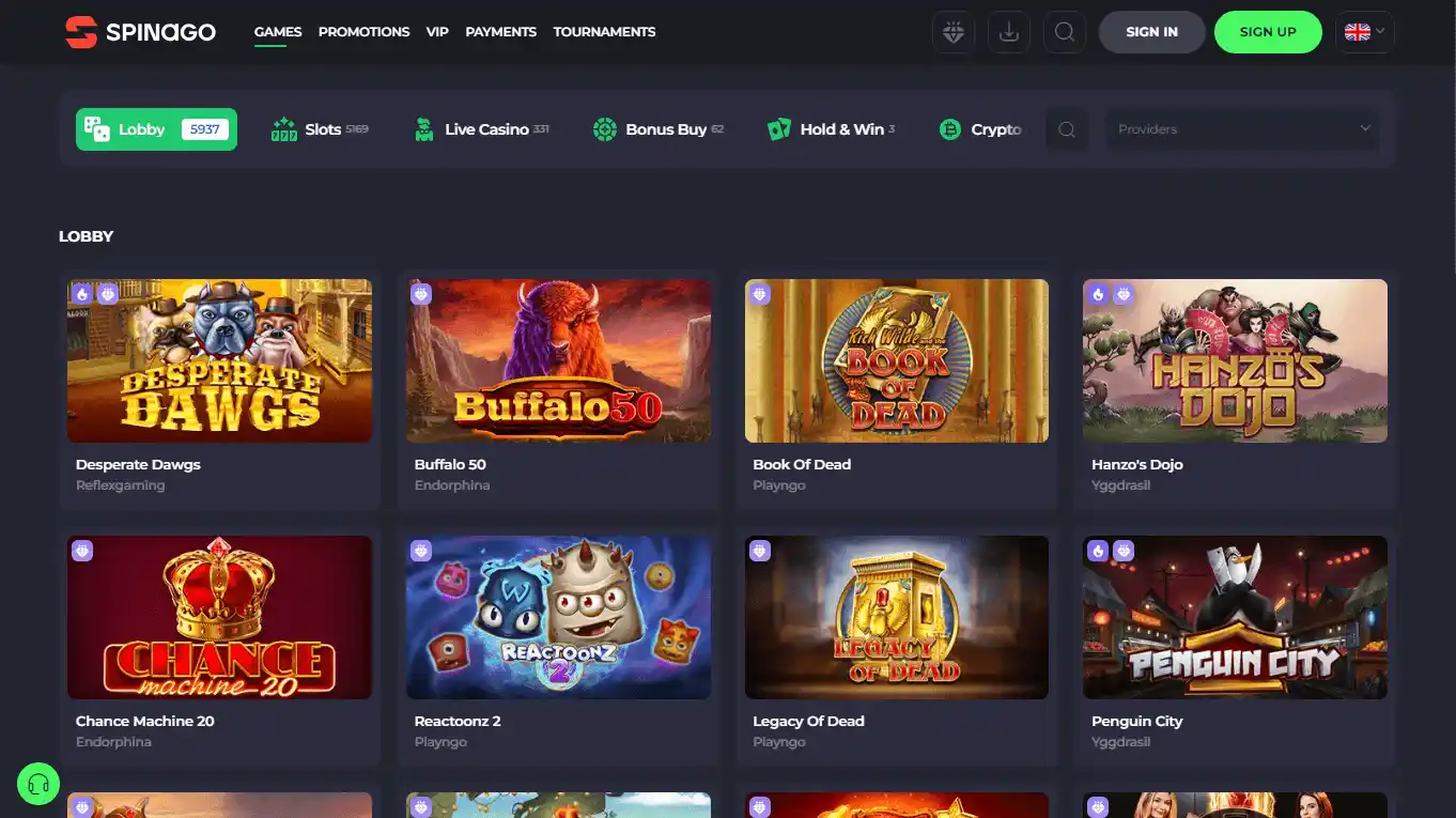 Spinago Casino screenshot 2