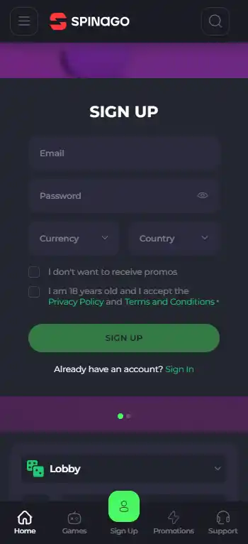 Spinago Casino screenshot 4
