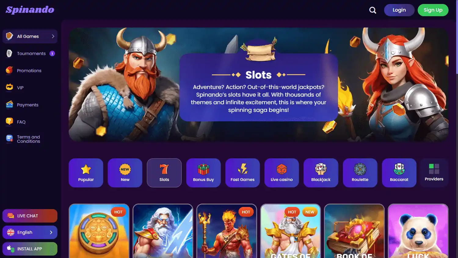 Spinando Casino screenshot 2