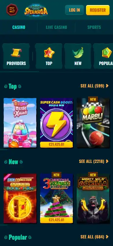 Spinanga Casino screenshot 6