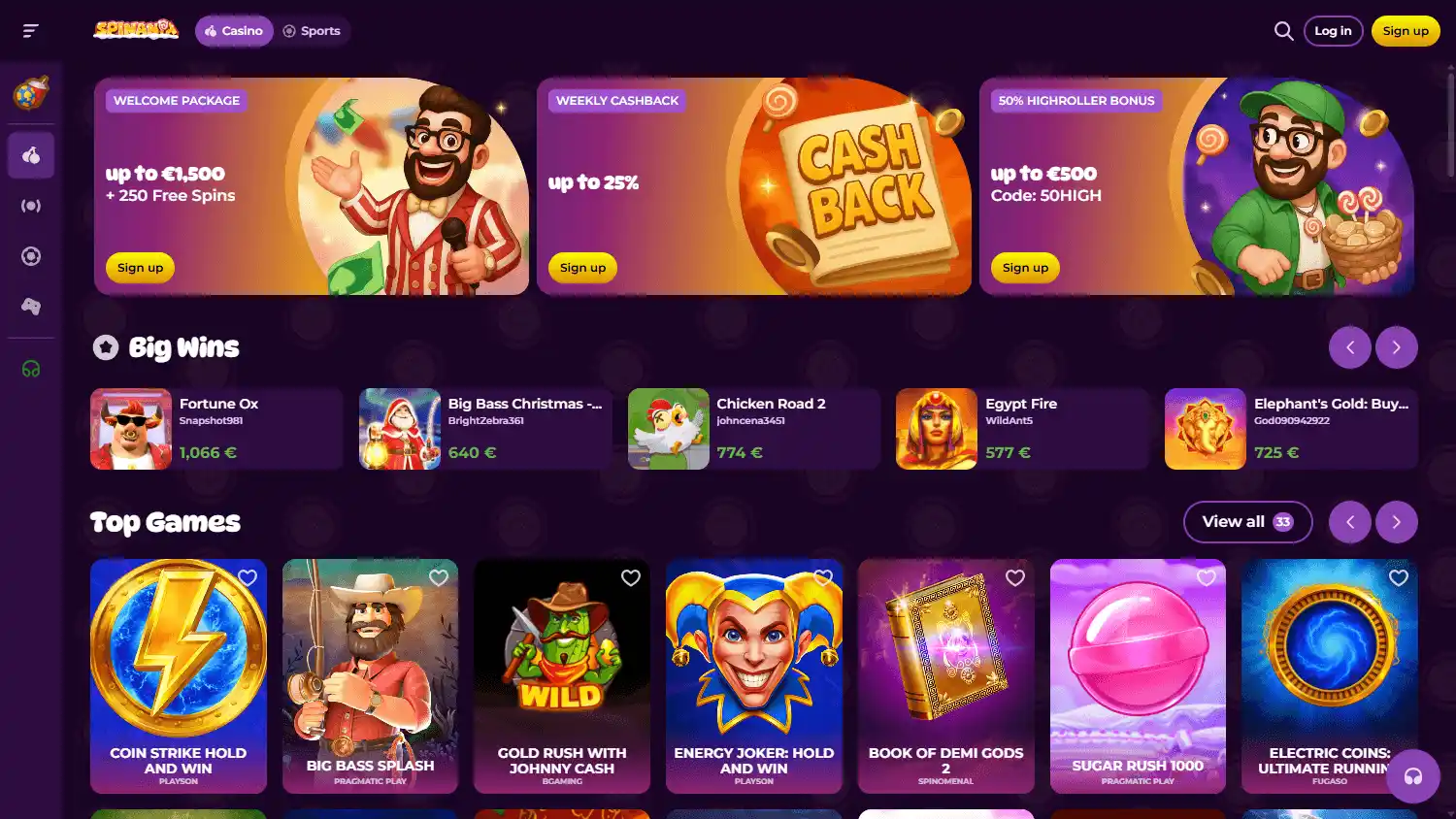 Spinania Casino screenshot 2