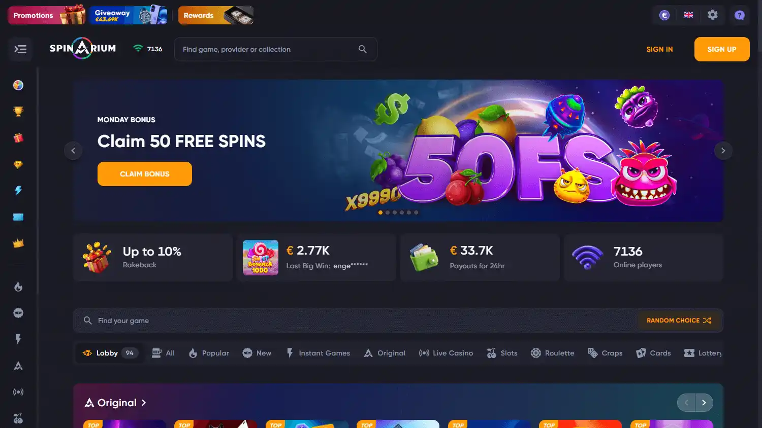 Spinarium Casino screenshot 1