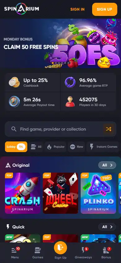 Spinarium Casino screenshot 4