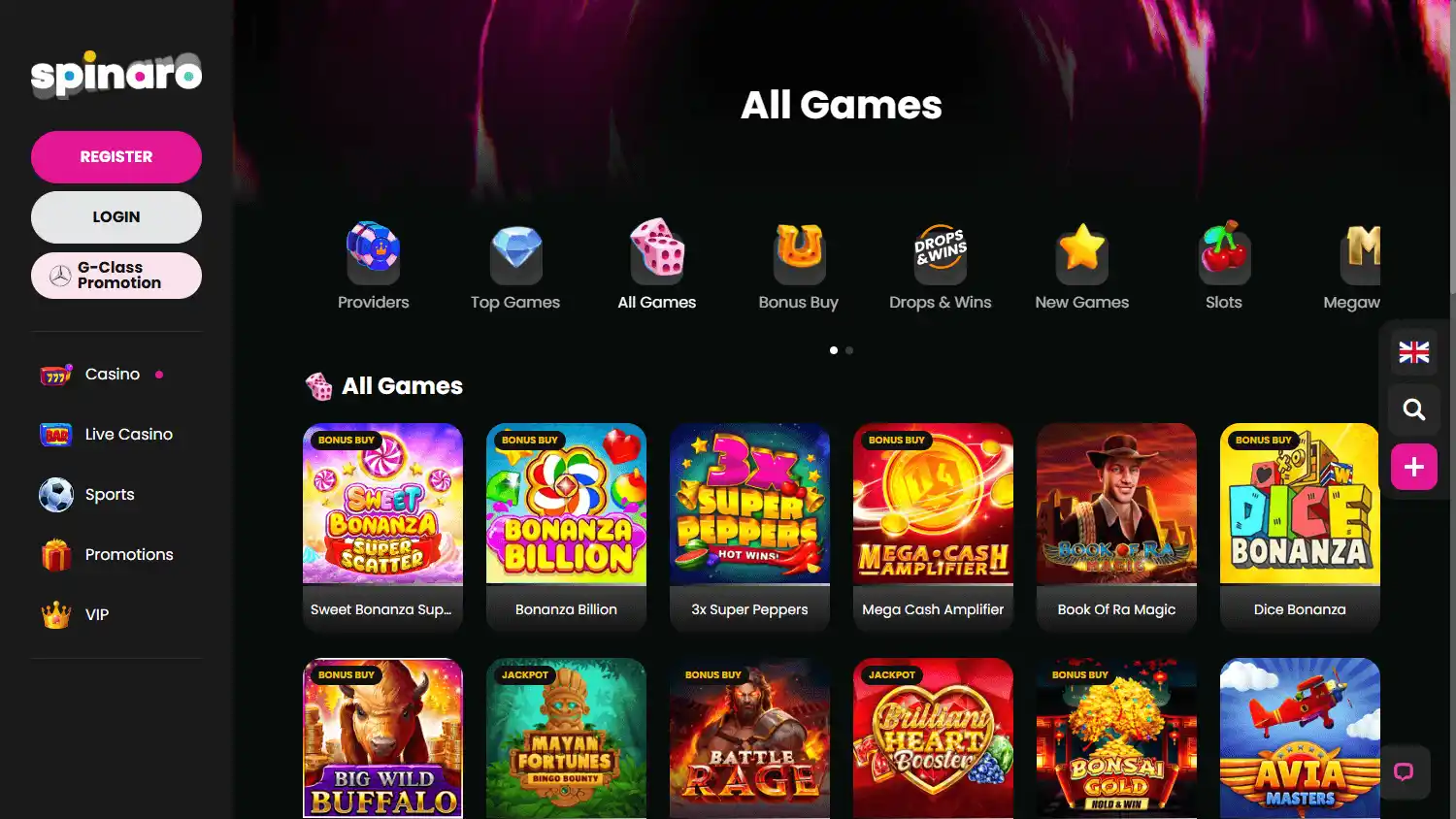 Spinaro Casino screenshot 2