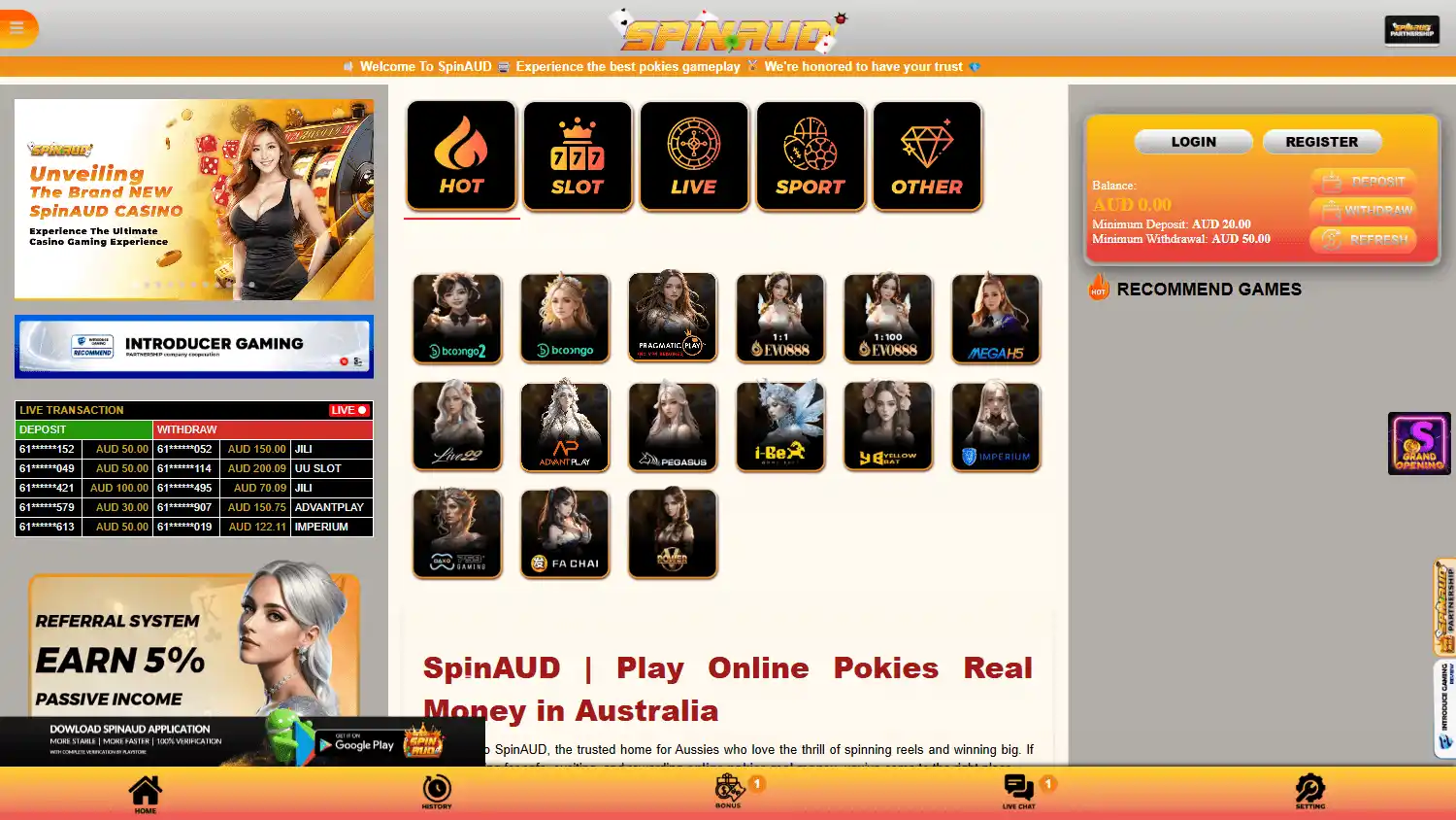 SpinAUD Casino screenshot 1