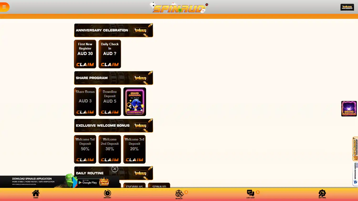 SpinAUD Casino screenshot 2