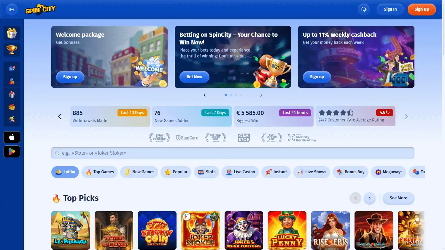 SpinCity Casino screenshot 1